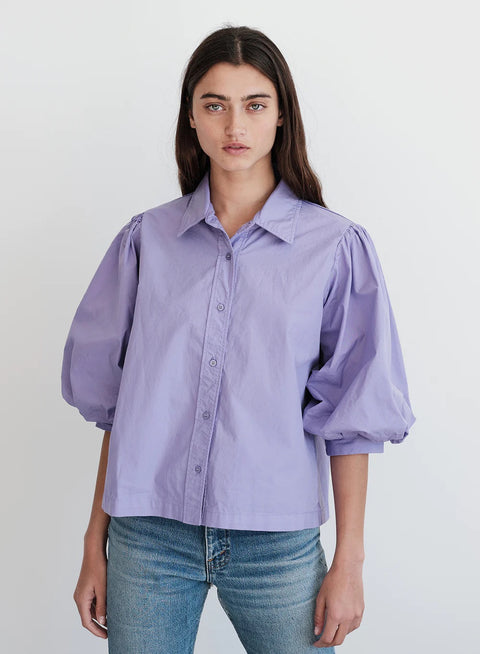 Structured Poplin Puff Sleeve Shirt in Iris